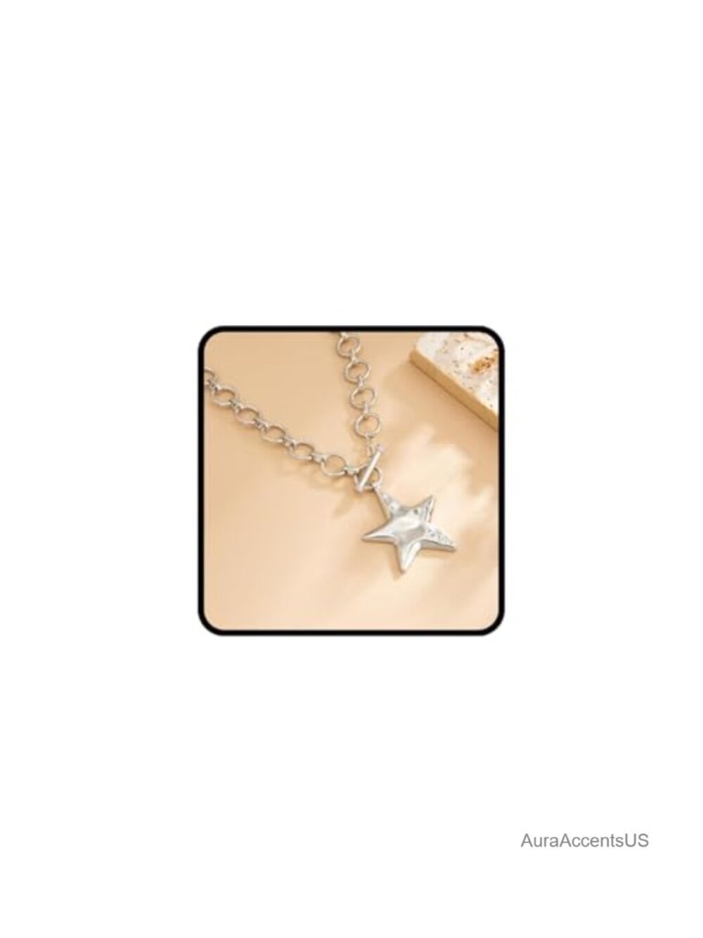 Chunky Star Pendant Necklace 14k Gold Silver Plated Link Chain Adjustable